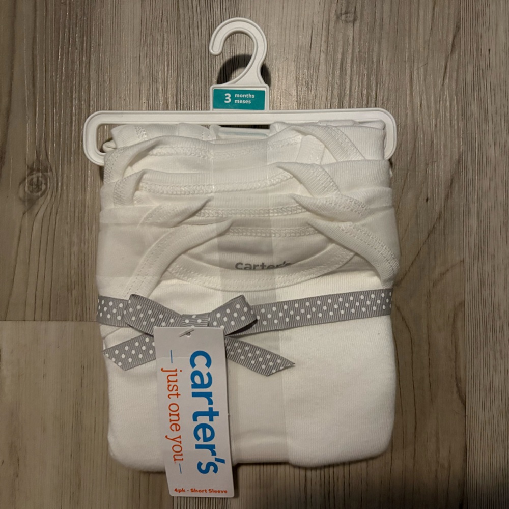 Carter's Classic White Baby 3-Pack Short Sleeve Onesies NWT- 3 Months